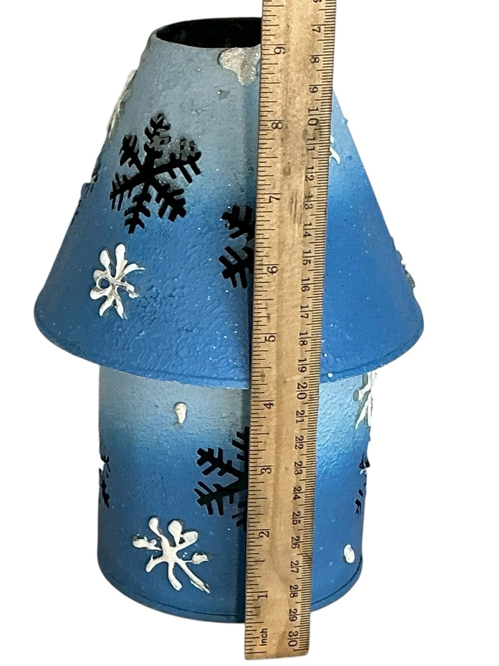 Metal Candle Holder Jar Lamp Shade Winter Holiday Table Decor Blue Vintage 1990 - Picture 4 of 16